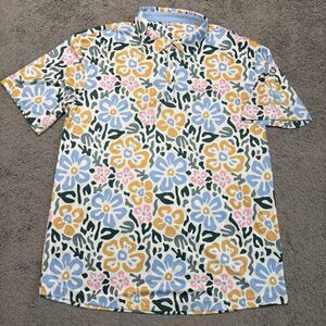 Swannies Golf Co Mens XL Floral Performance Polo Shirt Short Sleeve White Blue